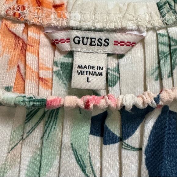 Off Shoulder Pleated Top Sz L Guess Hanalei Blooms - Picture 8 of 13